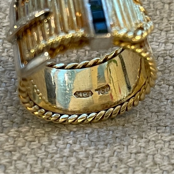 Vintage💙18KT Gold💙 Diamond and Sapphire Mini Belt Buckle Ring - Picture 14 of 15